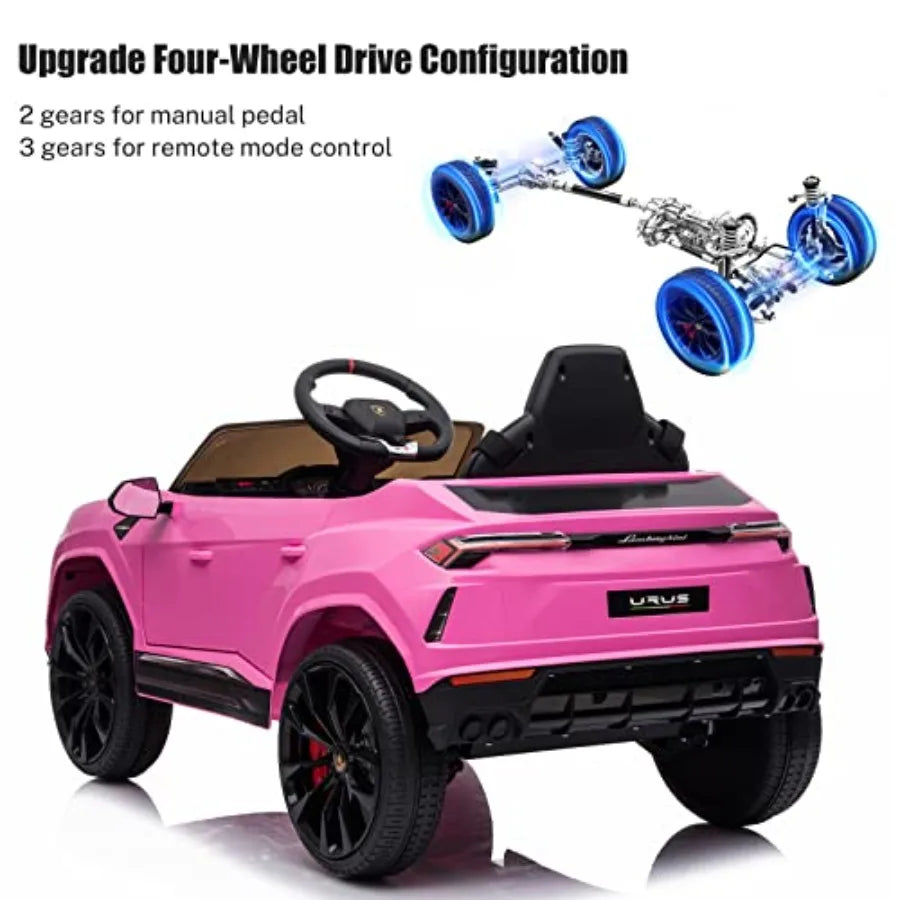Electric Ride On Car for 12V Pink Licenced Lamborghini with Remote Control AUX Spring Suspension Music LED Lights USB Port Foot