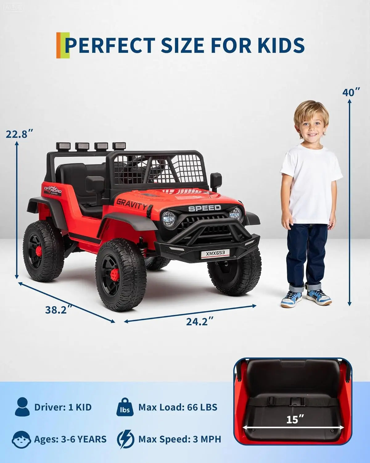 12V Kids Ride On Truck Car w/Parent Remote Control, 3 Speeds, Emergenc ...