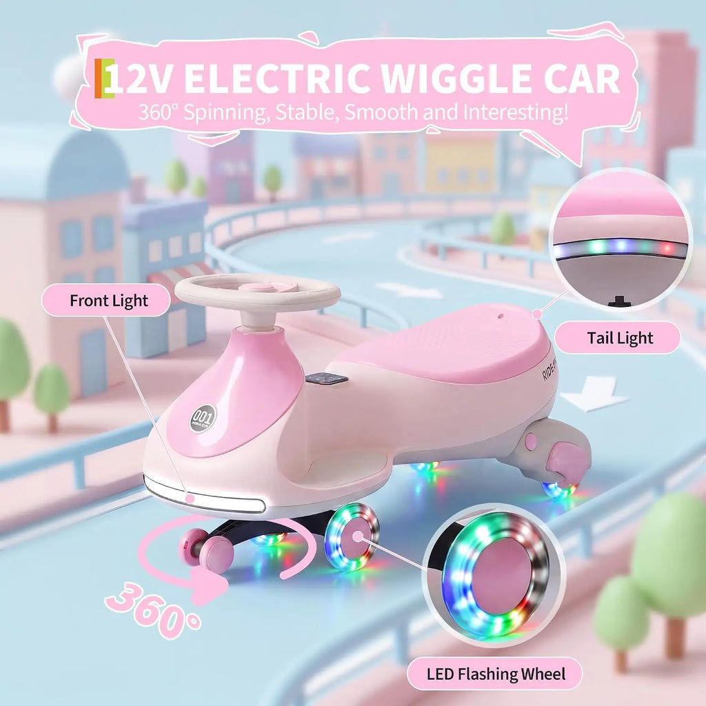 2-in-1 Electric Wiggle Car for Kids – 12V Ride-On with Pedal & Swing Modes, 360° Steering, Flashing Wheels, Music, Anti-Rollover & Rechargeable Battery, Indoor/Outdoor