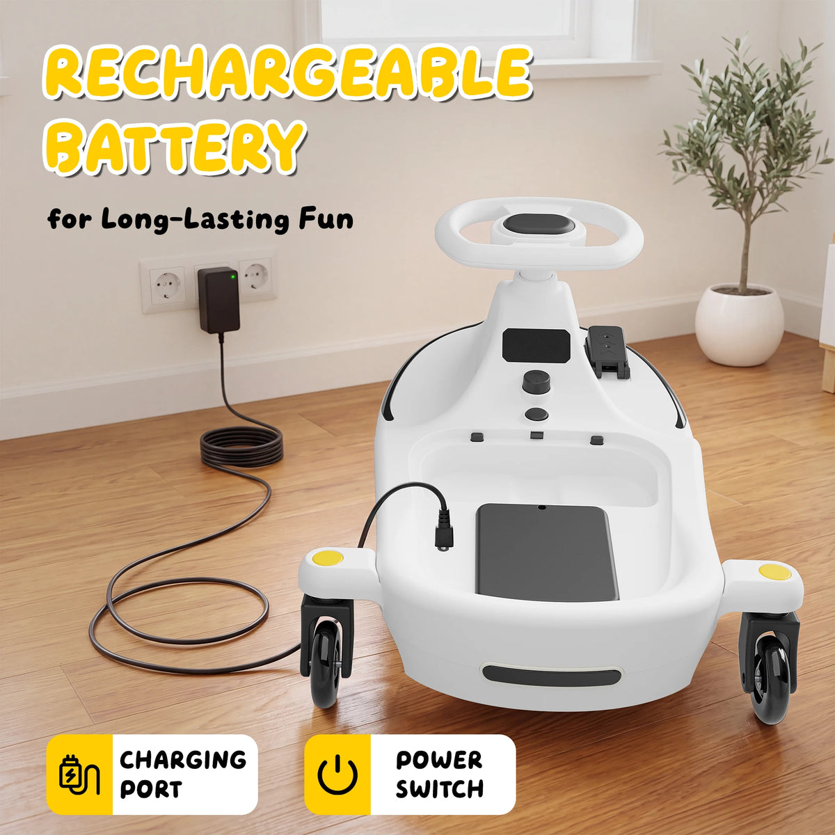 18V Electric Wiggle Car, Gift Toy for Kids Ages 5+, Anti-Rollover, Kids Car with Bluetooth, Flashing Wheels, Led Display Screen, 2 in 1 Riding Modes