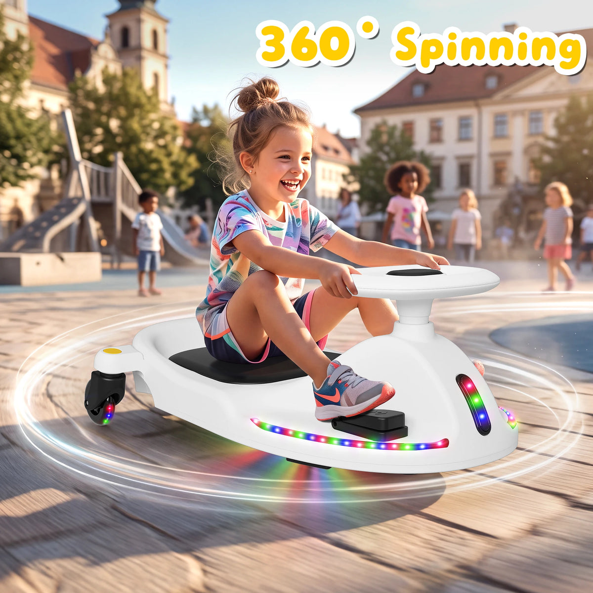 18V Electric Wiggle Car, Gift Toy for Kids Ages 5+, Anti-Rollover, Kids Car with Bluetooth, Flashing Wheels, Led Display Screen, 2 in 1 Riding Modes