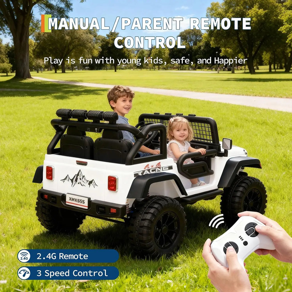 Tacleekii 24V Electric Car for Kids 2-Seater Electric Ride-On Truck 4WD, Dual Motors Parent Remote LED Headlights & Music Player Outdoor All-Terrain Vehicle