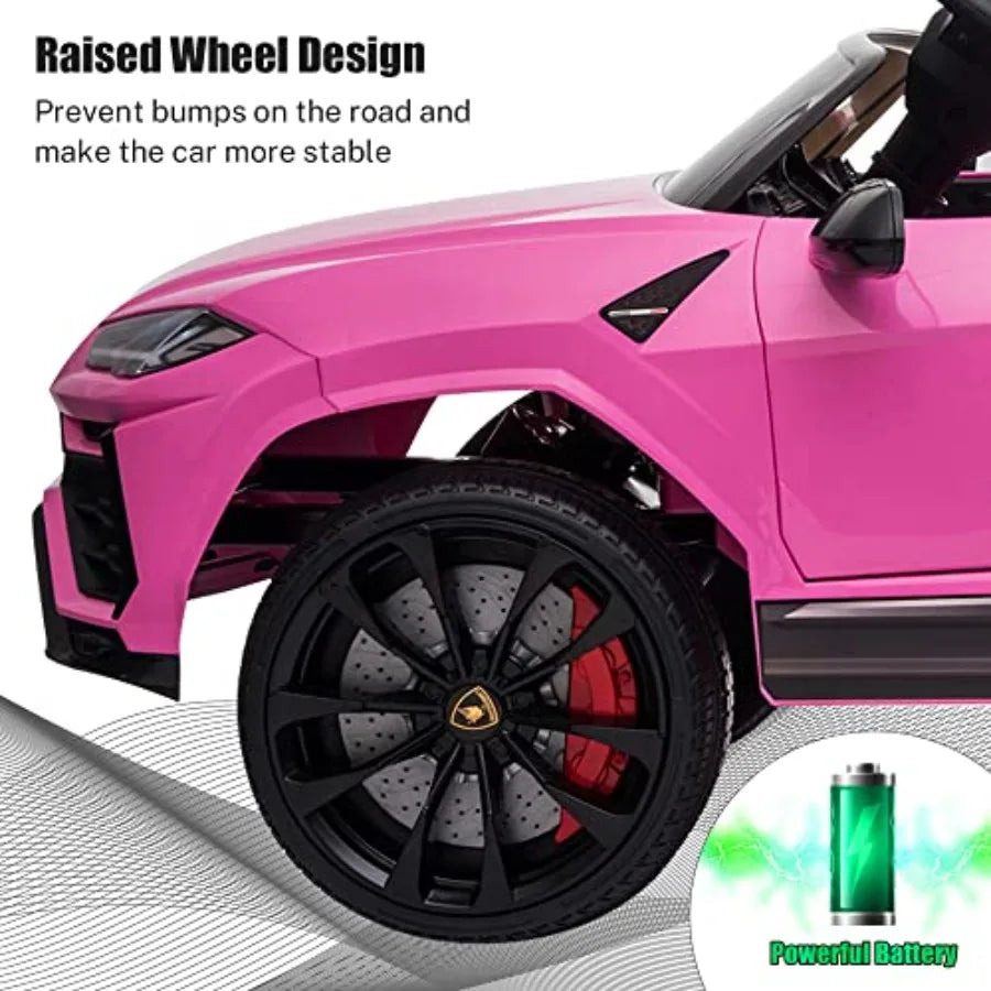 Electric Ride On Car for 12V Pink Licenced Lamborghini with Remote Control AUX Spring Suspension Music LED Lights USB Port Foot