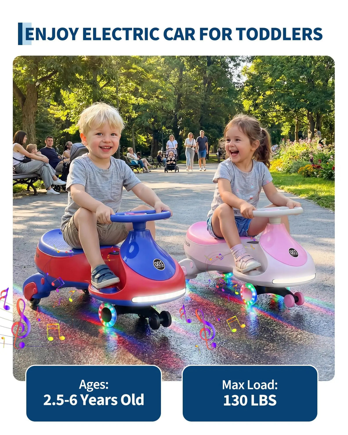 12V 2-in-1 Ride On Electric Wiggle Car for Kids -- Pedal & Swing Modes -- 360° Steering, Flashing Wheels, Music, Anti-Rollover, Rechargeable, High Weight Capacity -- Indoor Outdoor