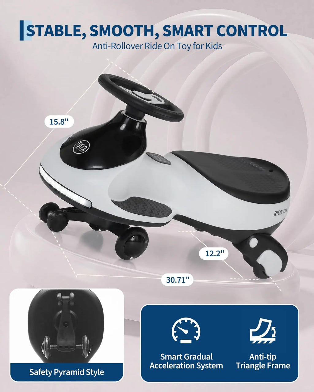 12V 2-in-1 Ride On Electric Wiggle Car for Kids -- Pedal & Swing Modes -- 360° Steering, Flashing Wheels, Music, Anti-Rollover, Rechargeable, High Weight Capacity -- Indoor Outdoor