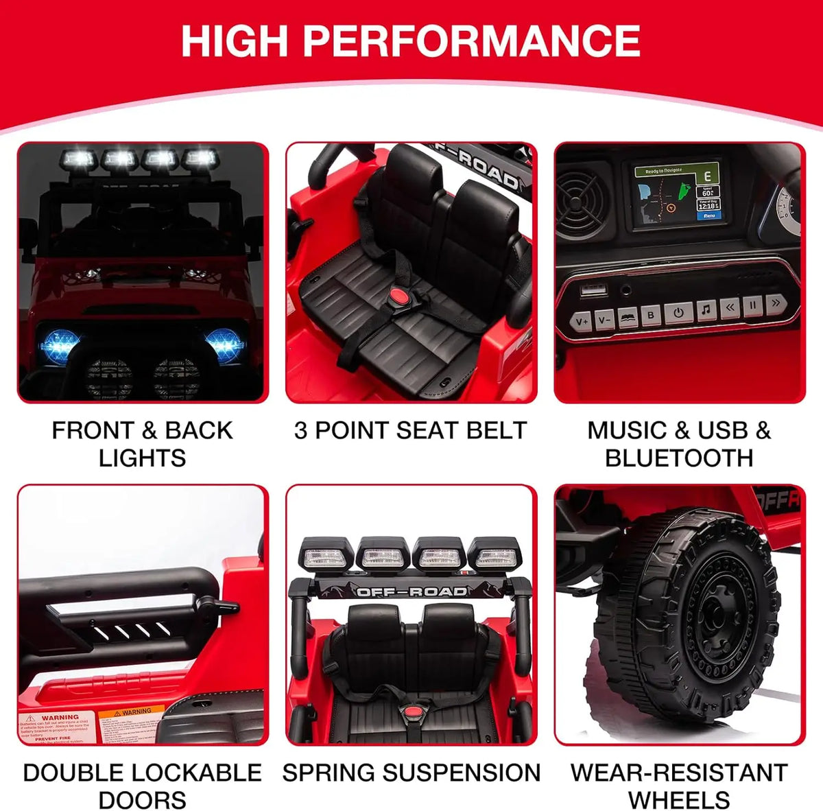 Ride On Truck Car for Kids, 12V Electric Ride On Car with Remote Control, Spring Suspension, Led Lights, Bluetooth, Music & Horn, 3 Speeds