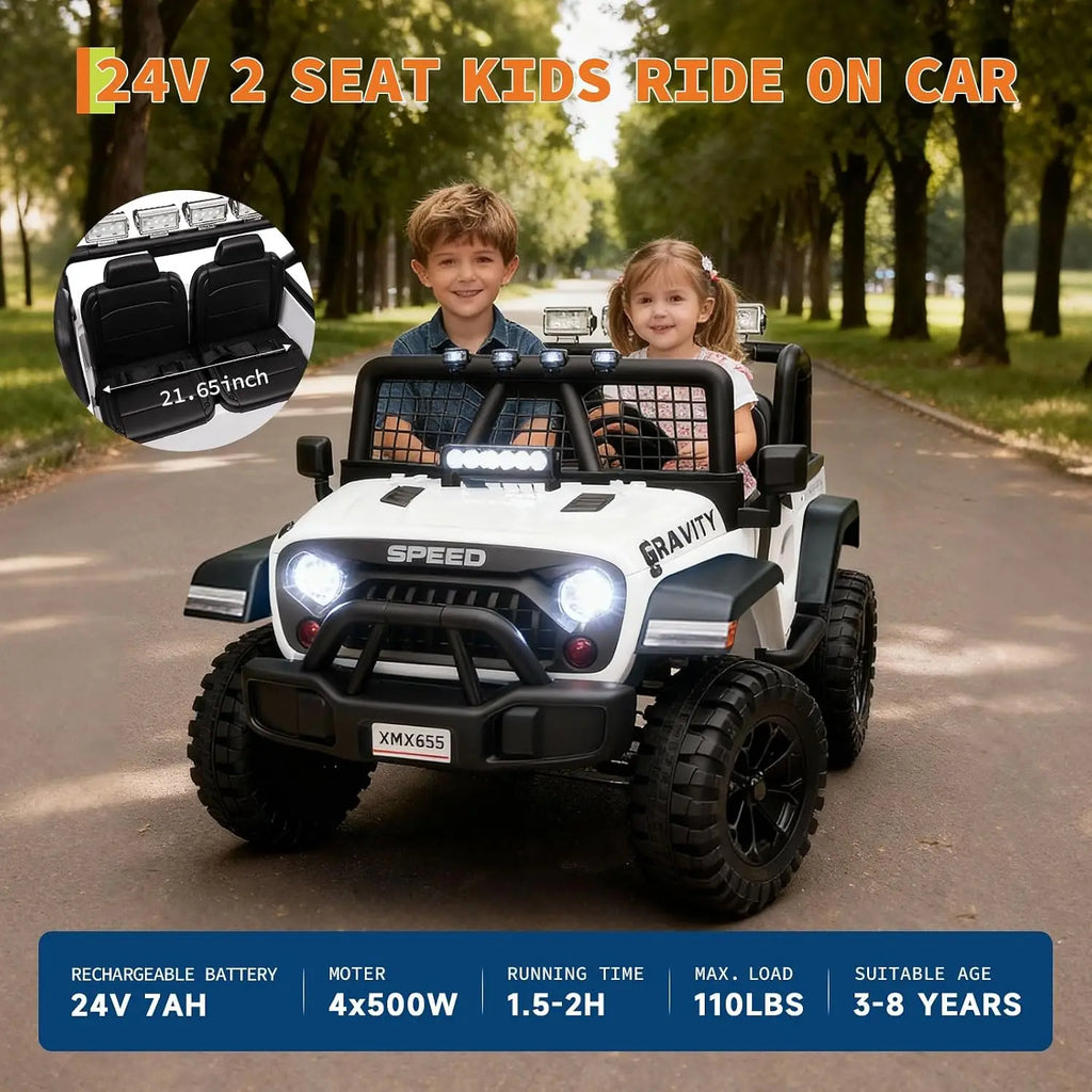 Tacleekii 24V Electric Car for Kids 2-Seater Electric Ride-On Truck 4WD, Dual Motors Parent Remote LED Headlights & Music Player Outdoor All-Terrain Vehicle
