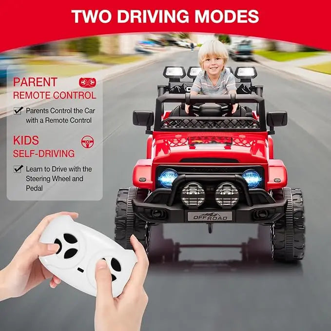 Ride On Truck Car for Kids, 12V Electric Ride On Car with Remote Control, Spring Suspension, Led Lights, Bluetooth, Music & Horn, 3 Speeds
