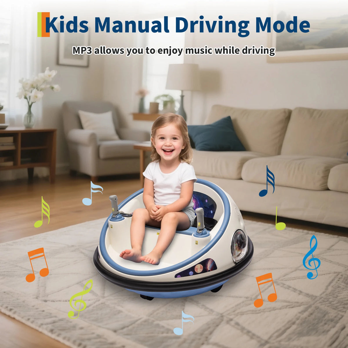 12V Kids Electric Bumper Car with Remote Control, 360° Spinning Ride-On Toy with LED Lights, Soft Bumper & Safety Belt, Round Indoor/Outdoor Vehicle for Toddlers Ages 2-5