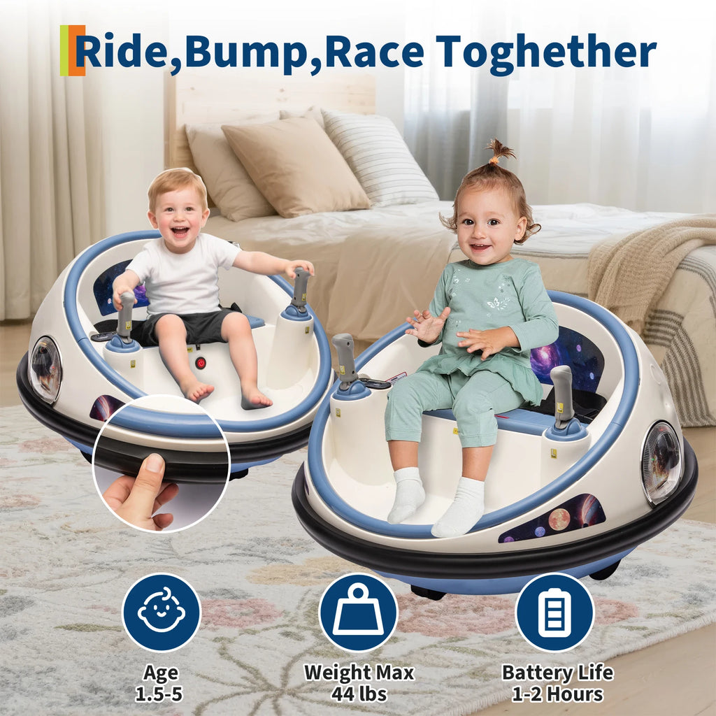 12V Kids Electric Bumper Car with Remote Control, 360° Spinning Ride-On Toy with LED Lights, Soft Bumper & Safety Belt, Round Indoor/Outdoor Vehicle for Toddlers Ages 2-5