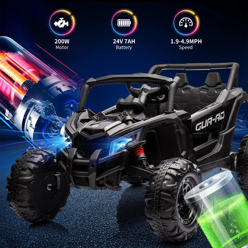 24V Kids Ride On UTV Car With Remote Control, Dual Motors, EVA Tires, Spring Suspension, LED Lights, USB Music, 2 Seat Electric Toy