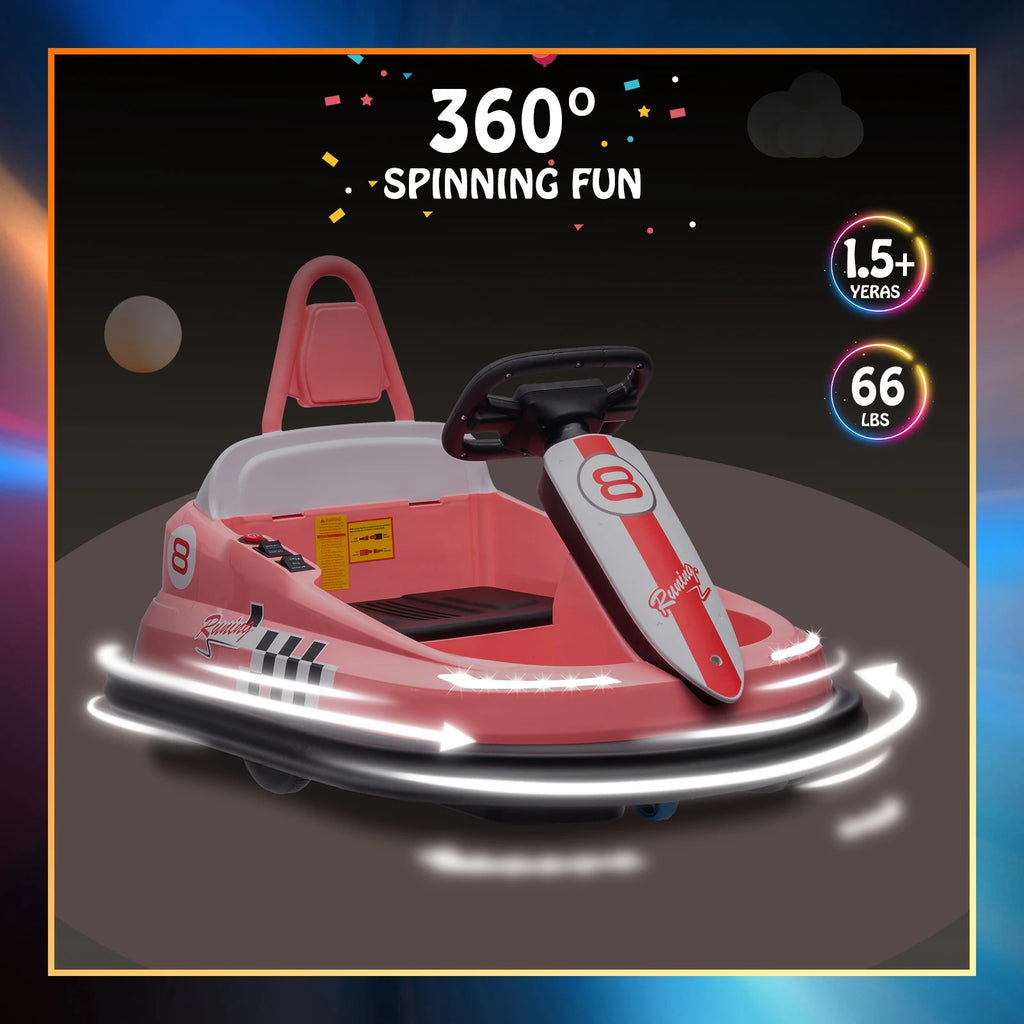 Bumper Car for Toddlers 6V Electric Ride On Toys for Kids 1.9 MPH Max Speed Steering Wheel 360 Degree Spin 2-Speeds Lights Music