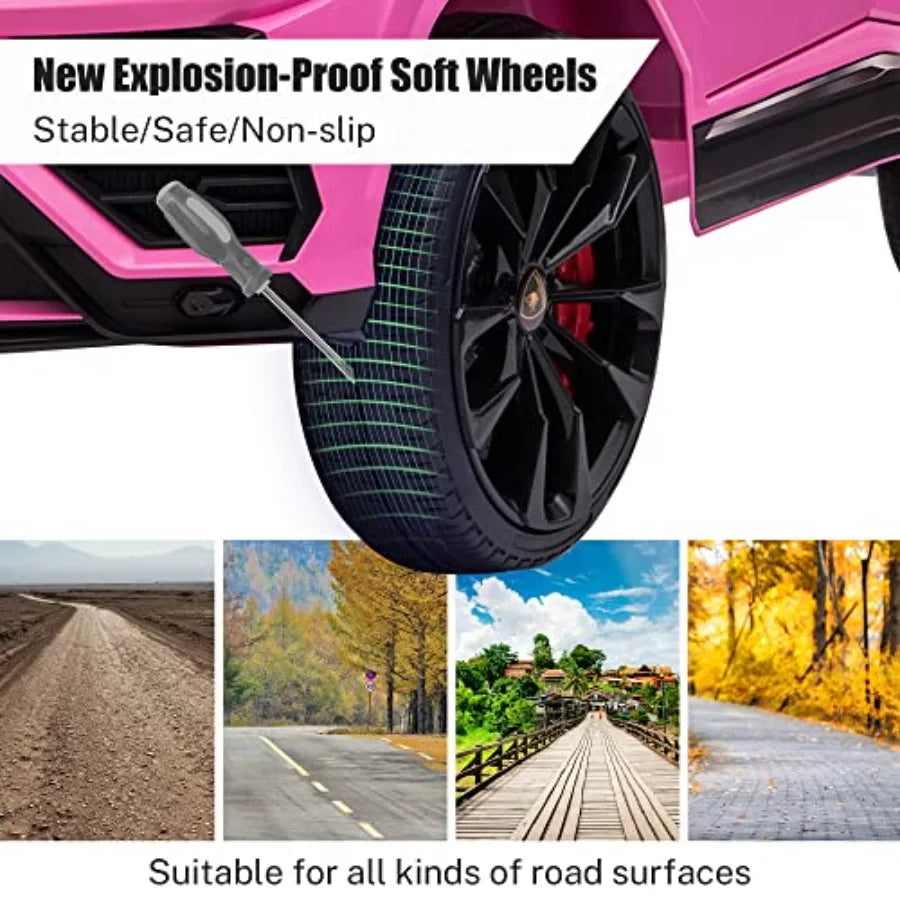 Electric Ride On Car for 12V Pink Licenced Lamborghini with Remote Control AUX Spring Suspension Music LED Lights USB Port Foot