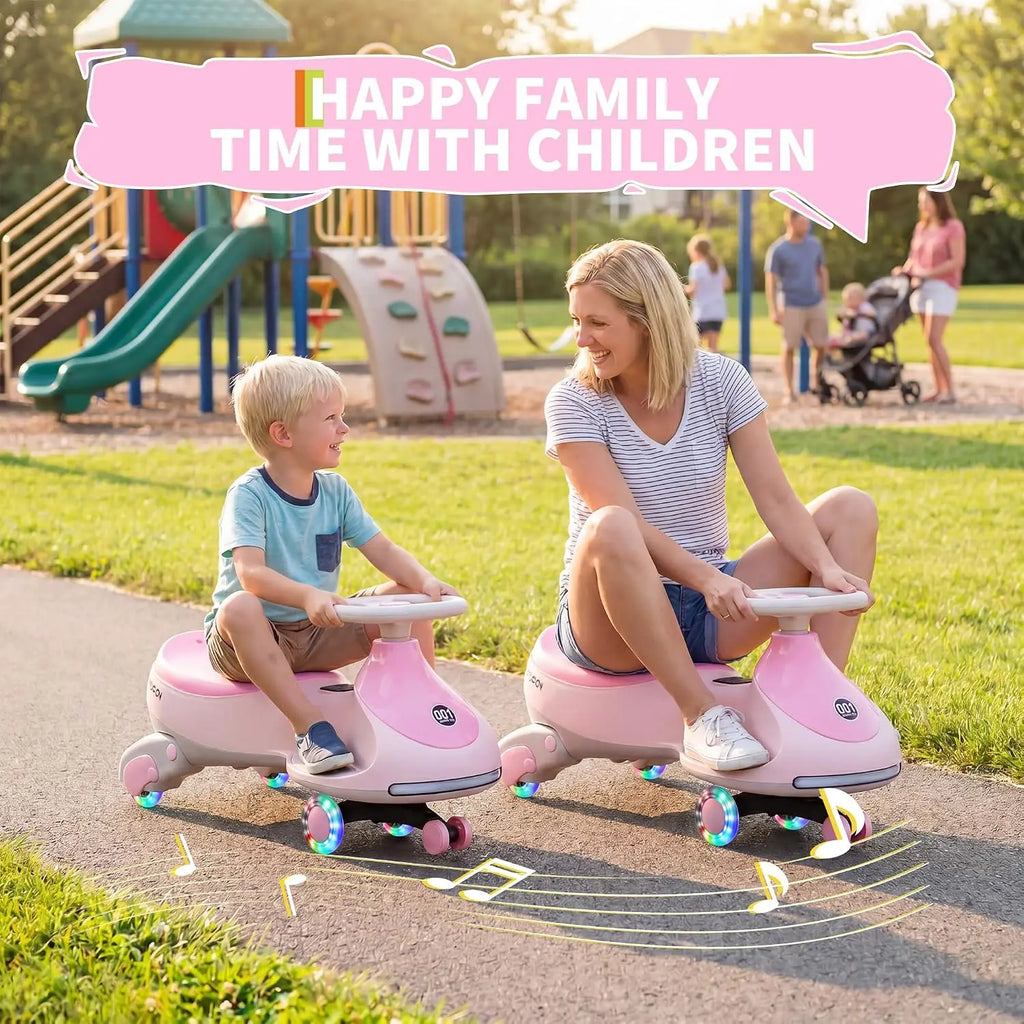 2-in-1 Electric Wiggle Car for Kids – 12V Ride-On with Pedal & Swing Modes, 360° Steering, Flashing Wheels, Music, Anti-Rollover & Rechargeable Battery, Indoor/Outdoor
