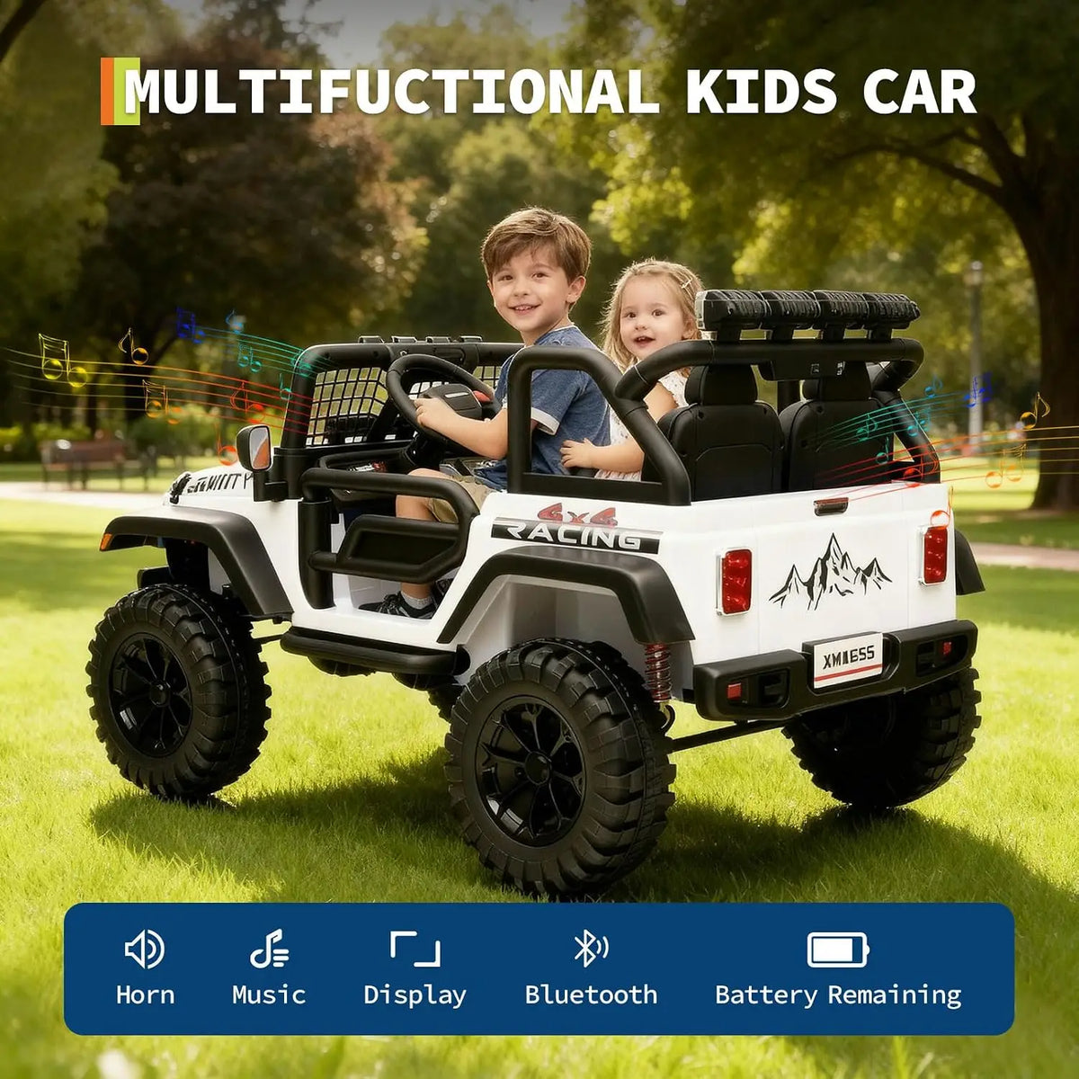Tacleekii 24V Electric Car for Kids 2-Seater Electric Ride-On Truck 4WD, Dual Motors Parent Remote LED Headlights & Music Player Outdoor All-Terrain Vehicle