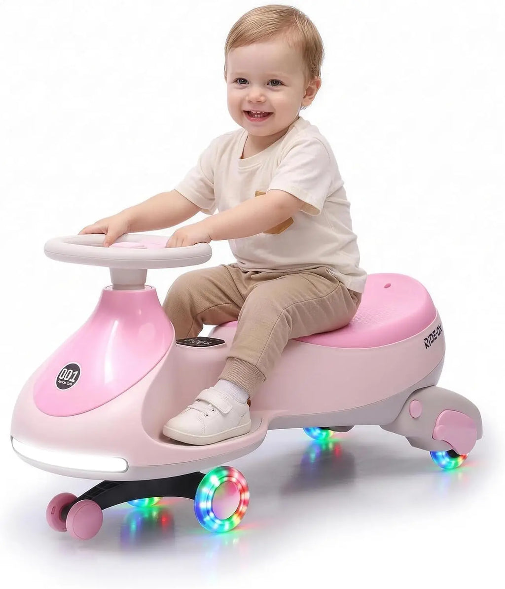 2-in-1 Electric Wiggle Car for Kids – 12V Ride-On with Pedal & Swing Modes, 360° Steering, Flashing Wheels, Music, Anti-Rollover & Rechargeable Battery, Indoor/Outdoor