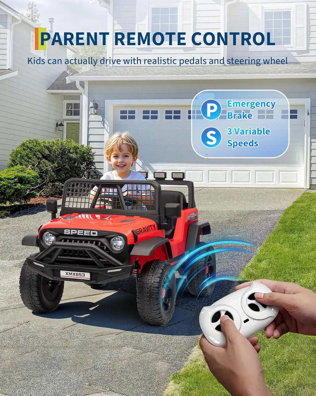 12V Kids Ride On Truck Car w/Parent Remote Control, 3 Speeds, Emergenc ...