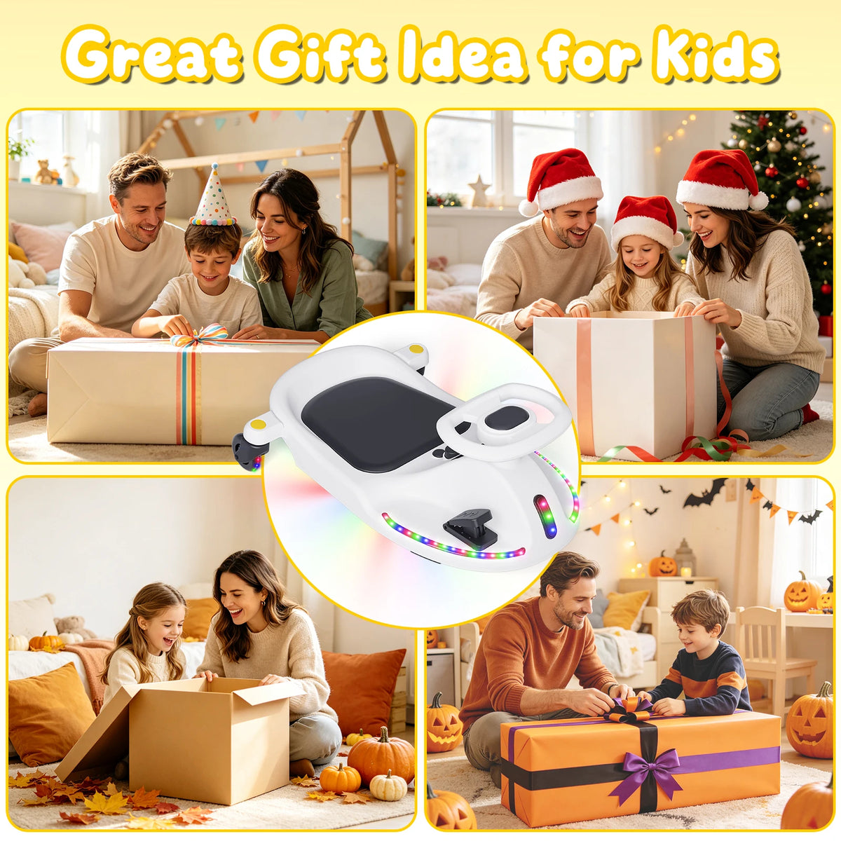 18V Electric Wiggle Car, Gift Toy for Kids Ages 5+, Anti-Rollover, Kids Car with Bluetooth, Flashing Wheels, Led Display Screen, 2 in 1 Riding Modes
