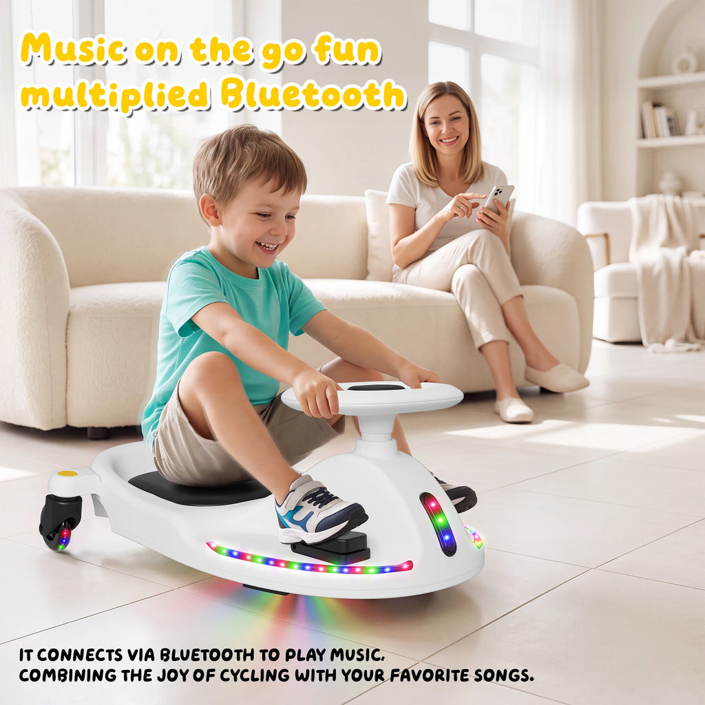 18V Electric Wiggle Car, Gift Toy for Kids Ages 5+, Anti-Rollover, Kids Car with Bluetooth, Flashing Wheels, Led Display Screen, 2 in 1 Riding Modes