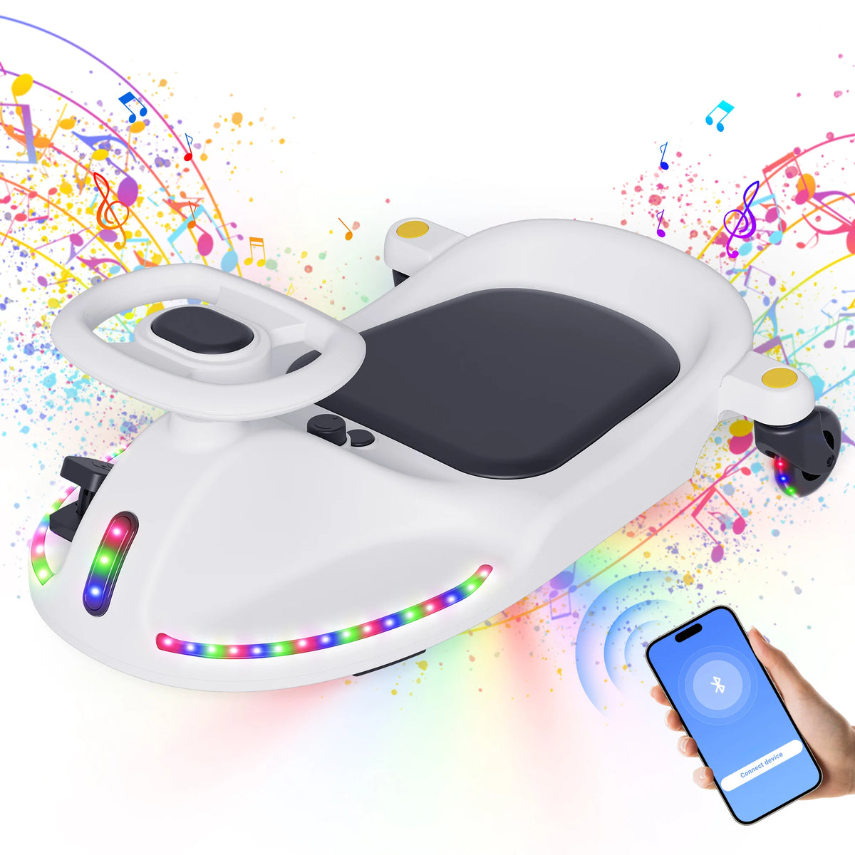 18V Electric Wiggle Car, Gift Toy for Kids Ages 5+, Anti-Rollover, Kids Car with Bluetooth, Flashing Wheels, Led Display Screen, 2 in 1 Riding Modes