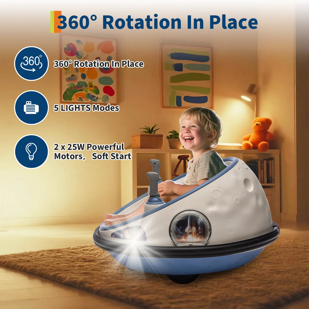 12V Kids Electric Bumper Car with Remote Control, 360° Spinning Ride-On Toy with LED Lights, Soft Bumper & Safety Belt, Round Indoor/Outdoor Vehicle for Toddlers Ages 2-5
