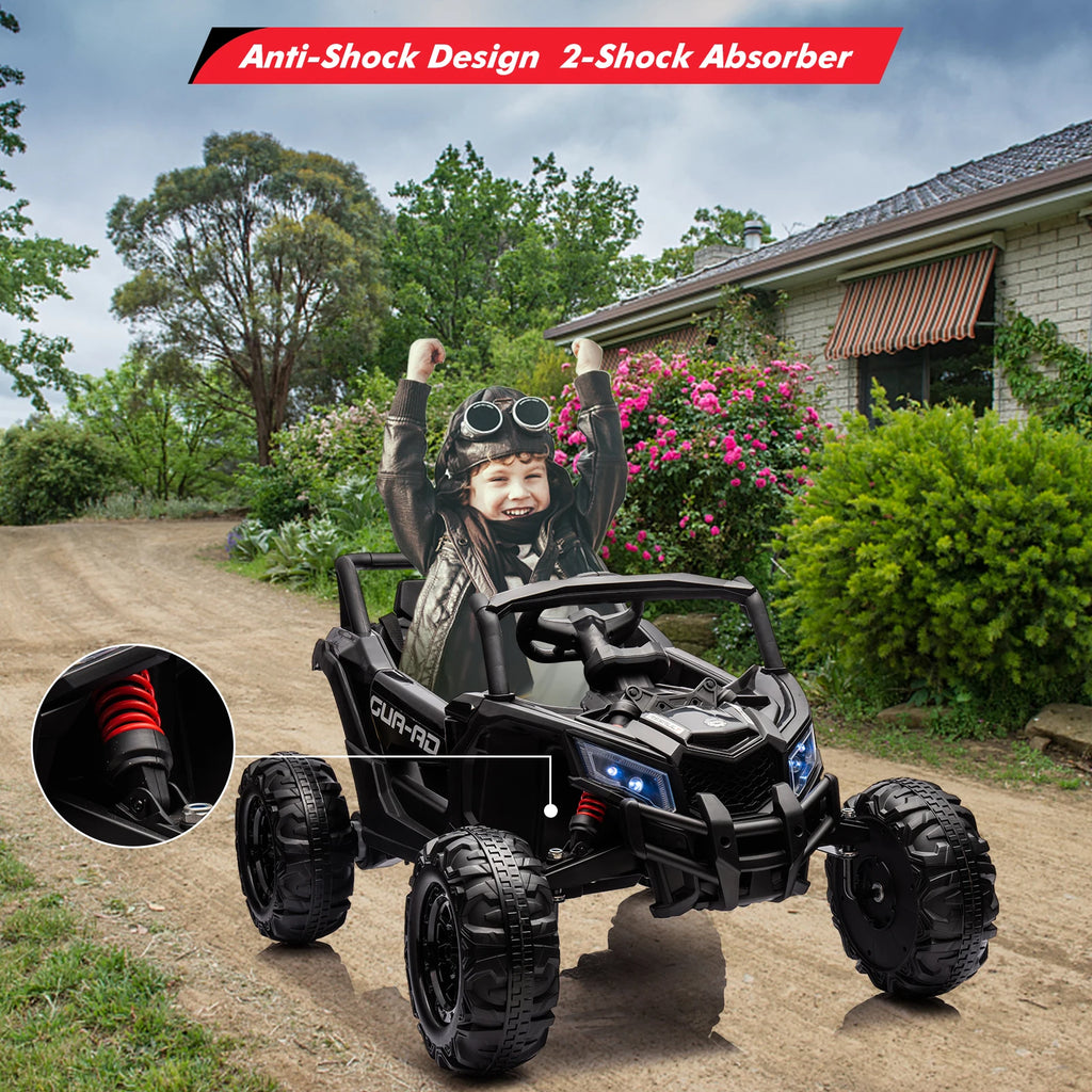 24V Kids Ride On UTV Car With Remote Control, Dual Motors, EVA Tires, Spring Suspension, LED Lights, USB Music, 2 Seat Electric Toy