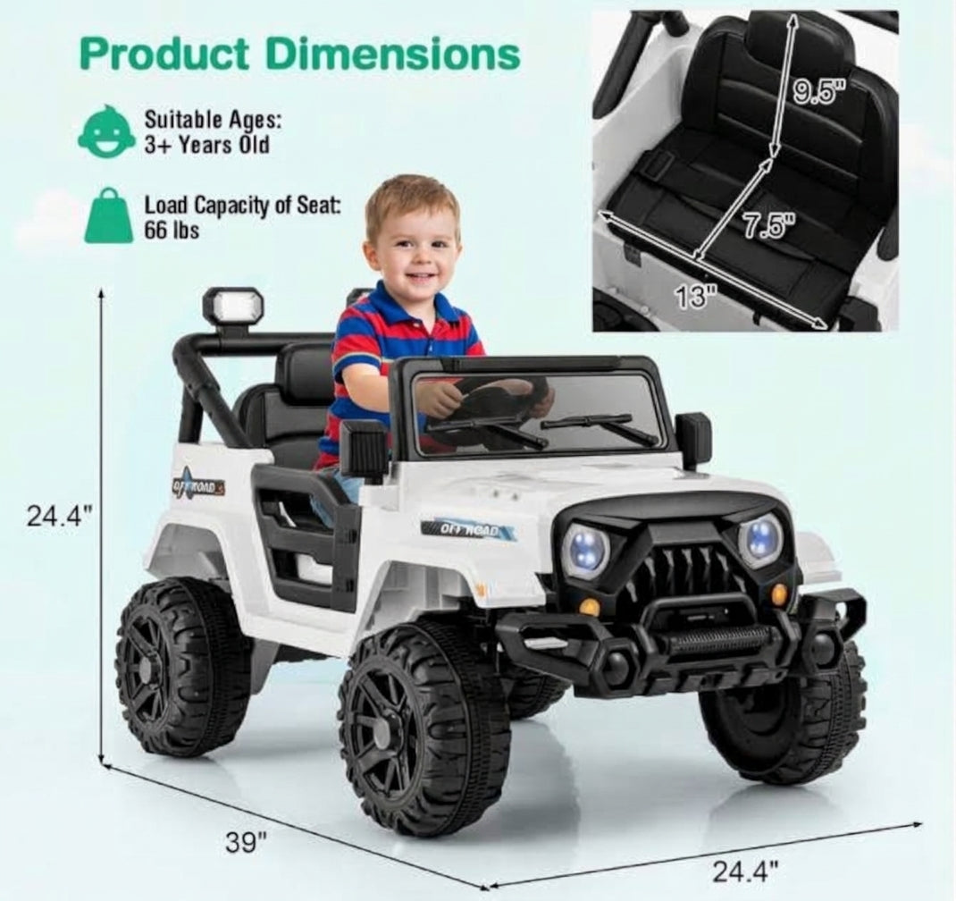 12V Kids Ride On Truck Car W/Remote Control Threaded Wheels 3 Speeds LED Lights